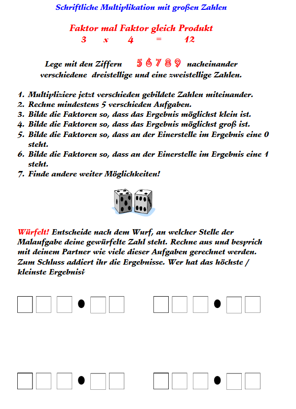 Arbeitsblatt Nachhilfe Mathe Klasse 4 Schriftliche Multiplikation